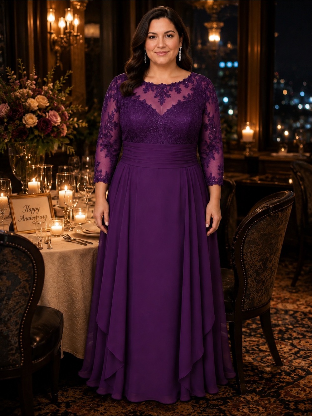 #15-15 Grape Purple lace appliqué sequin bodice dress-1X/Size 16W